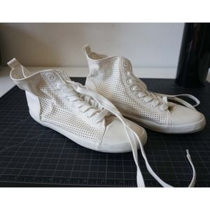 white leather high top sneakers